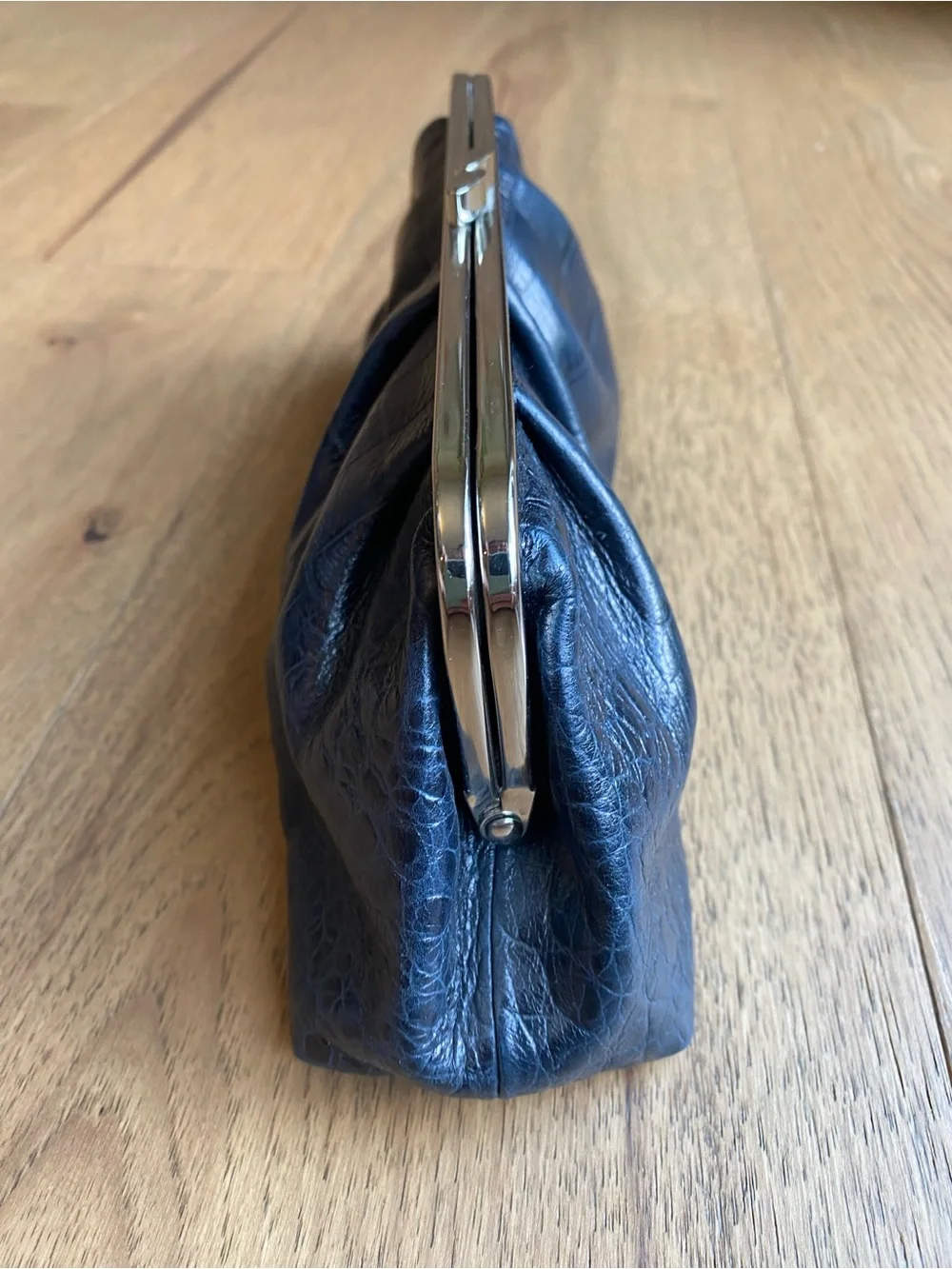 Ann Taylor Navy Croc-Embossed Pleated Evening Clutch